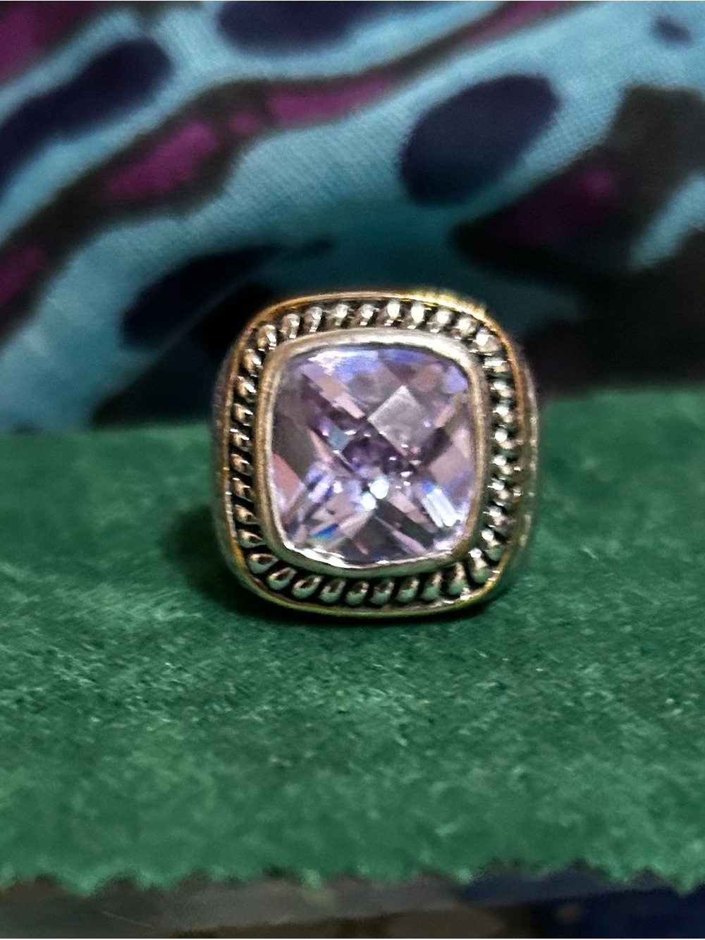 Amethyst-Center Silver Tone Cushion Ring - Women Jewelry